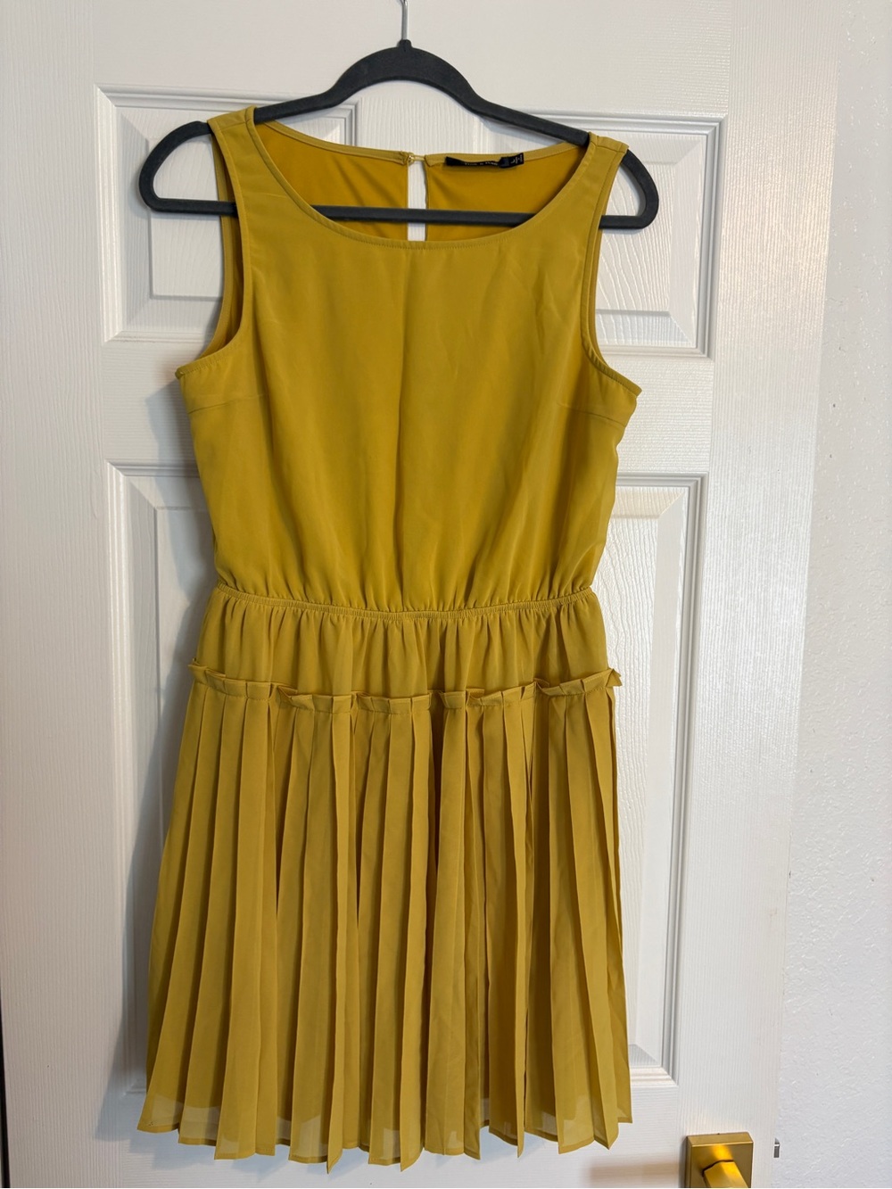 Mustard Yellow Pleated Sleeveless Dress Doe & Rae Brand